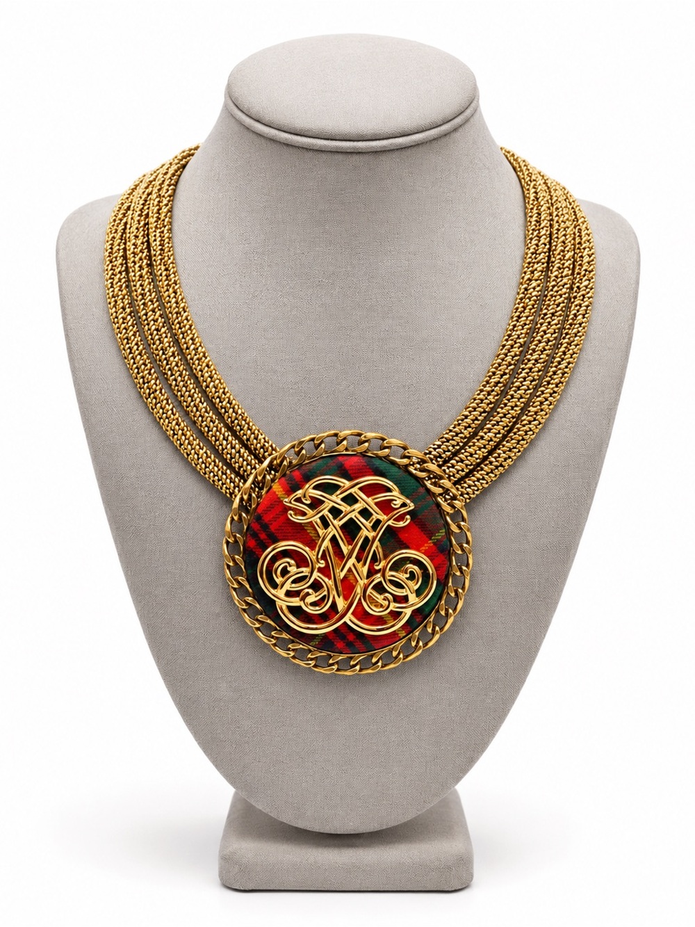 R.J. Graziano Rare Tartan Plaid Multi Strand Statement Necklace